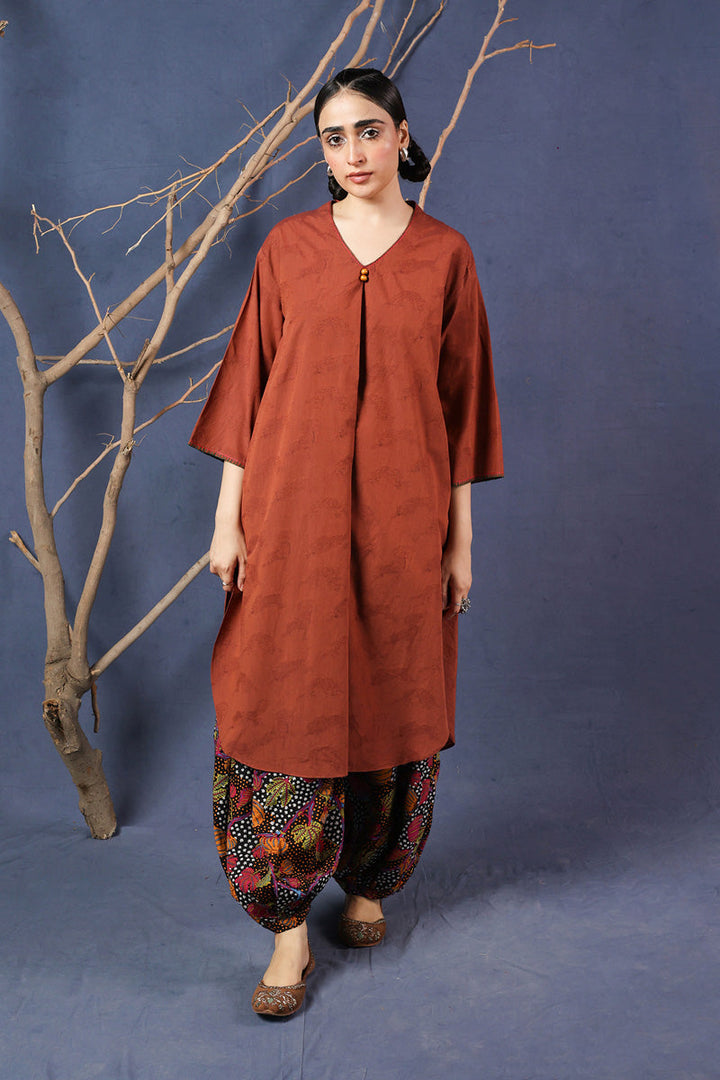 Generation - Contemporary Flo Roar Kurta - Brown - Jacquard - 1 Piece