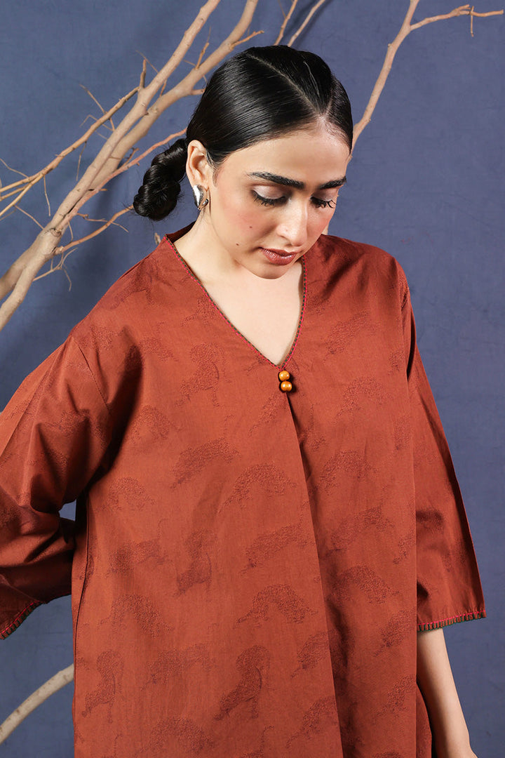 Generation - Contemporary Flo Roar Kurta - Brown - Jacquard - 1 Piece