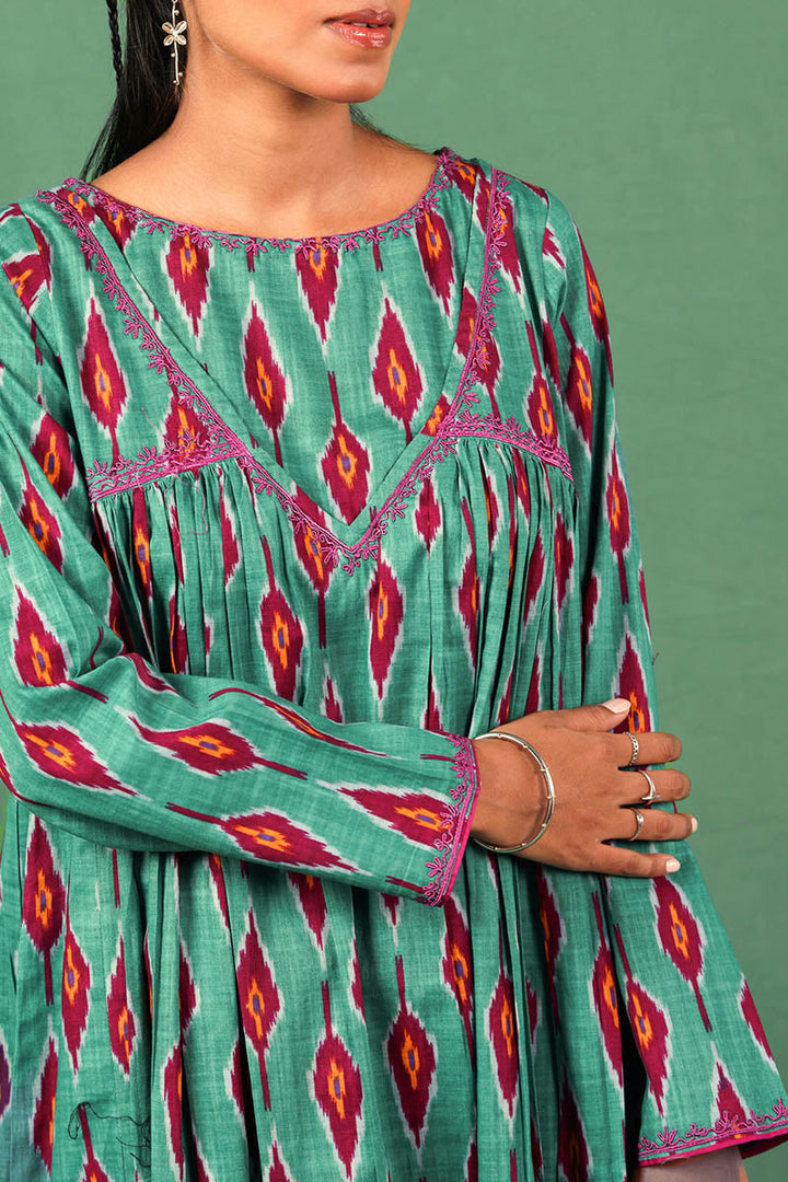 Generation - Flared Timeless Weave Shirt - Cambric - Green - 1 Piece