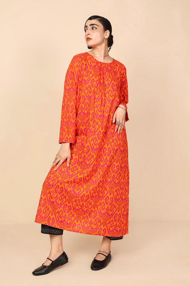 Generation - Timeless Weave Kurta - Orange - Cambric - 1 Piece