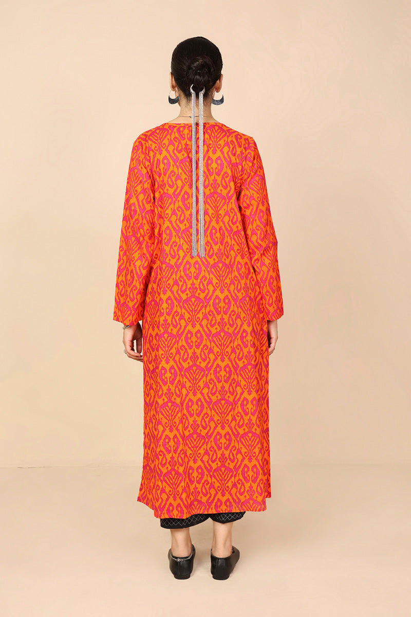 Generation - Timeless Weave Kurta - Orange - Cambric - 1 Piece