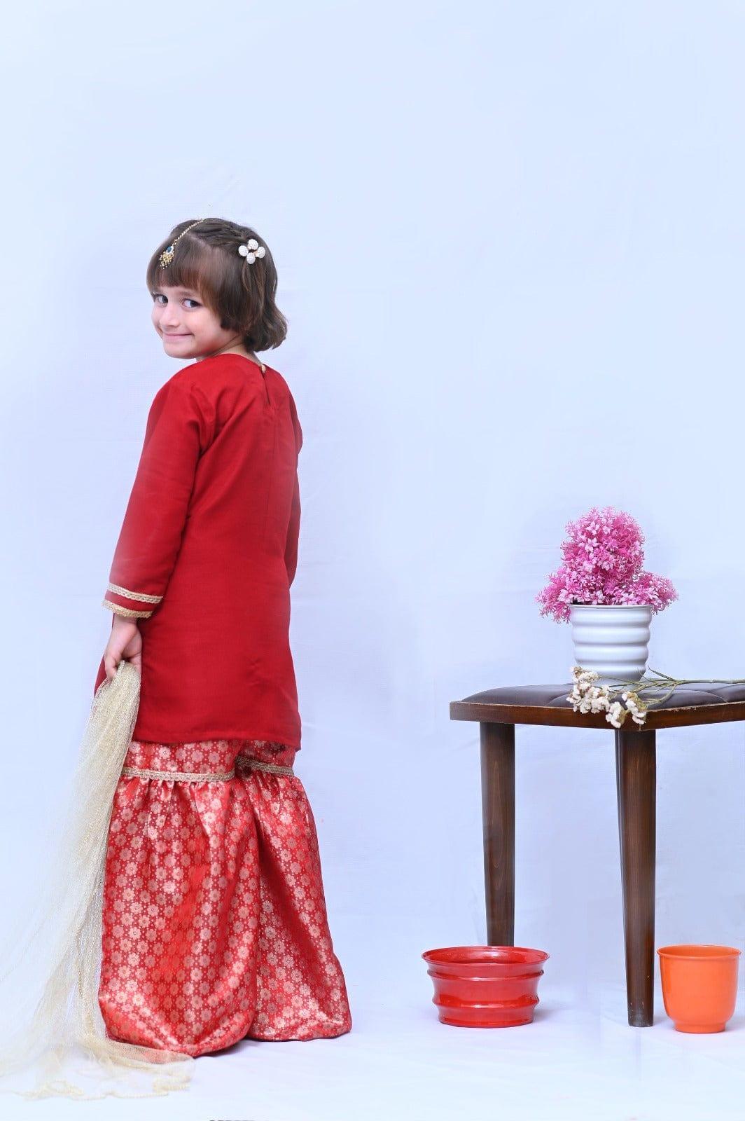 Mom4Little - Princess Gharara Set - Red- 3 Piece - Studio by TCS