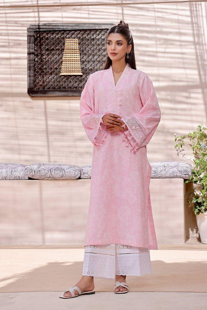 Oaks - Geranium Pink Lawn Embroidered Screen Printed Kurti - 1 Piece - Unstitched