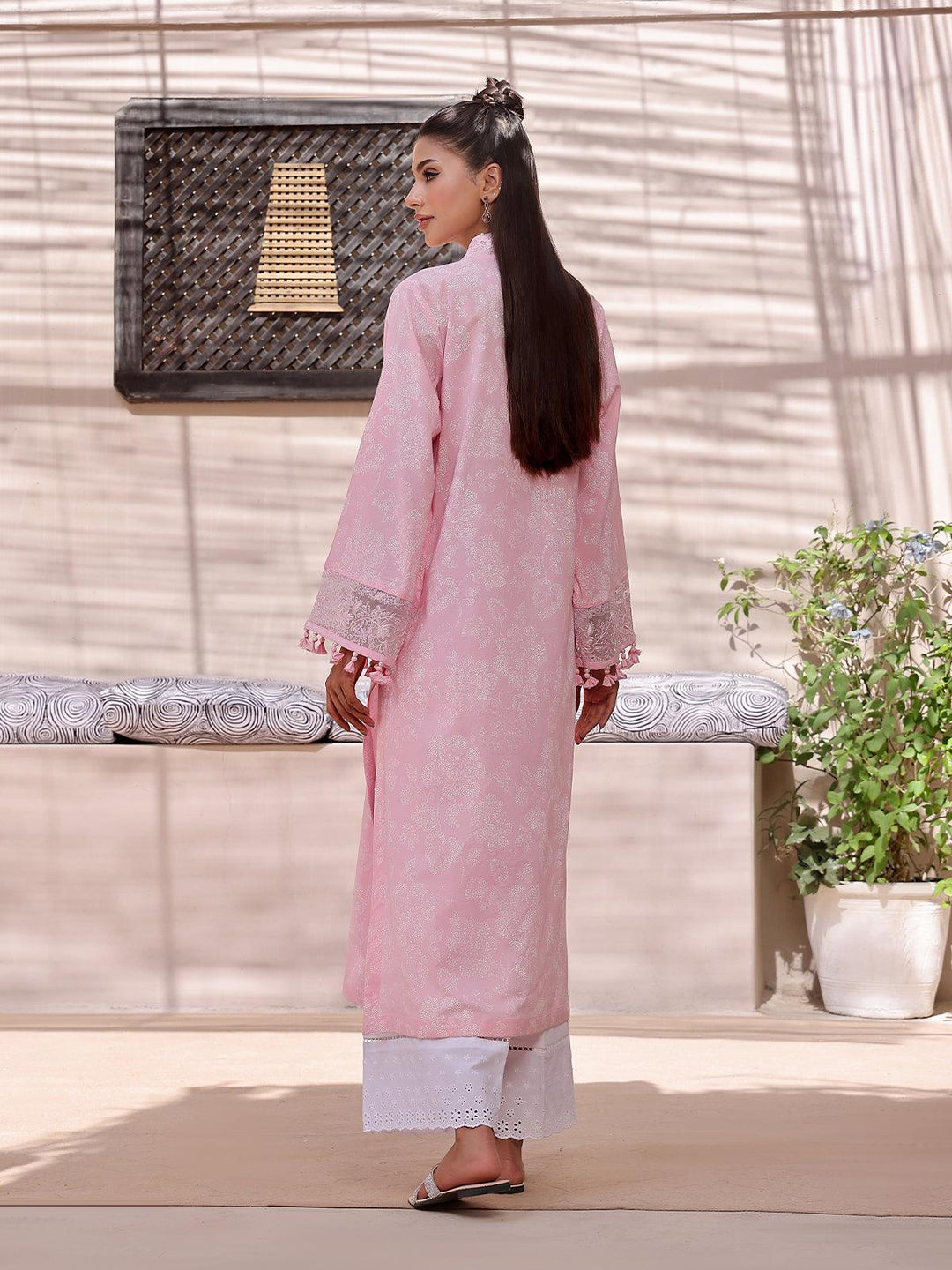 Oaks - Geranium Pink Lawn Embroidered Screen Printed Kurti - 1 Piece - Unstitched