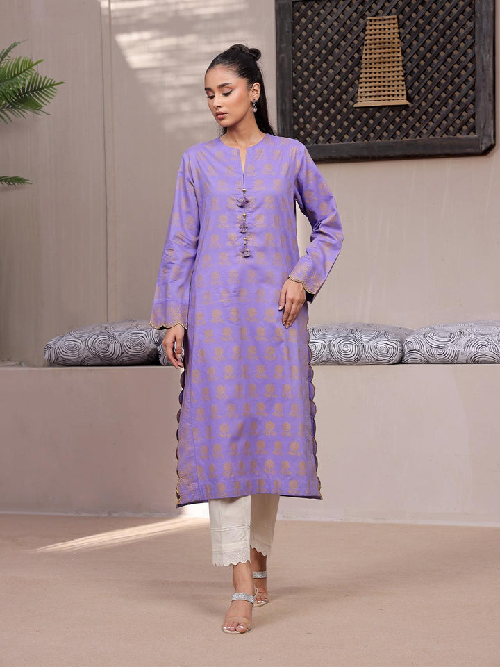 Oaks - Paisley Purple Lawn Screen Printed Kurti - 1 Piece - Unstitched