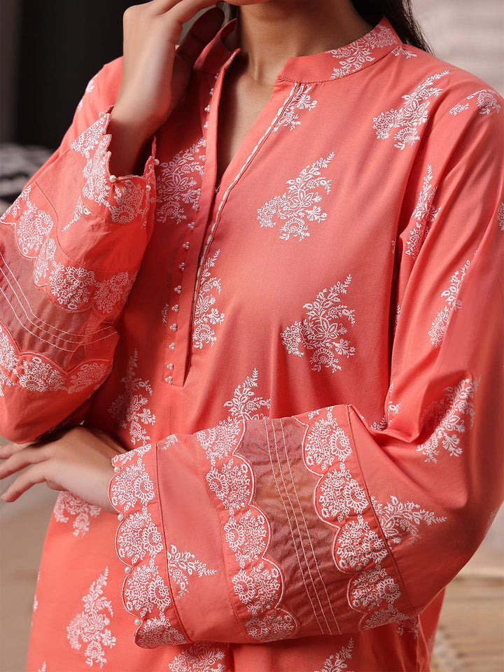 Oaks - Coral Lawn Screen Printed Kurti - 1 Piece - Unstitched