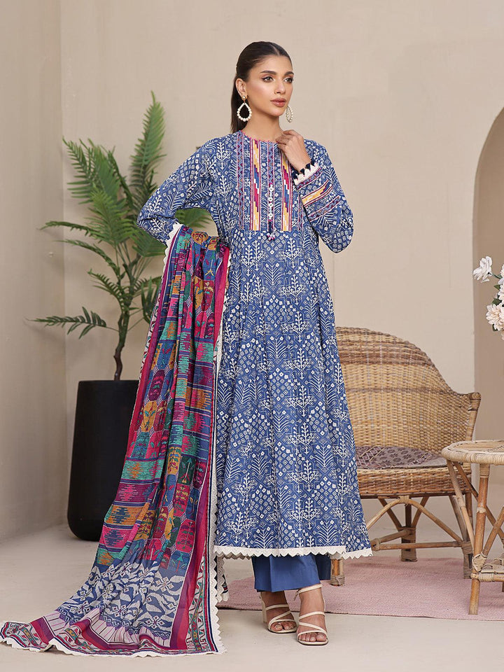 Oaks - 2 Piece Printed Unstitched Lawn Blue - OL2P-6207-A - Unstitch