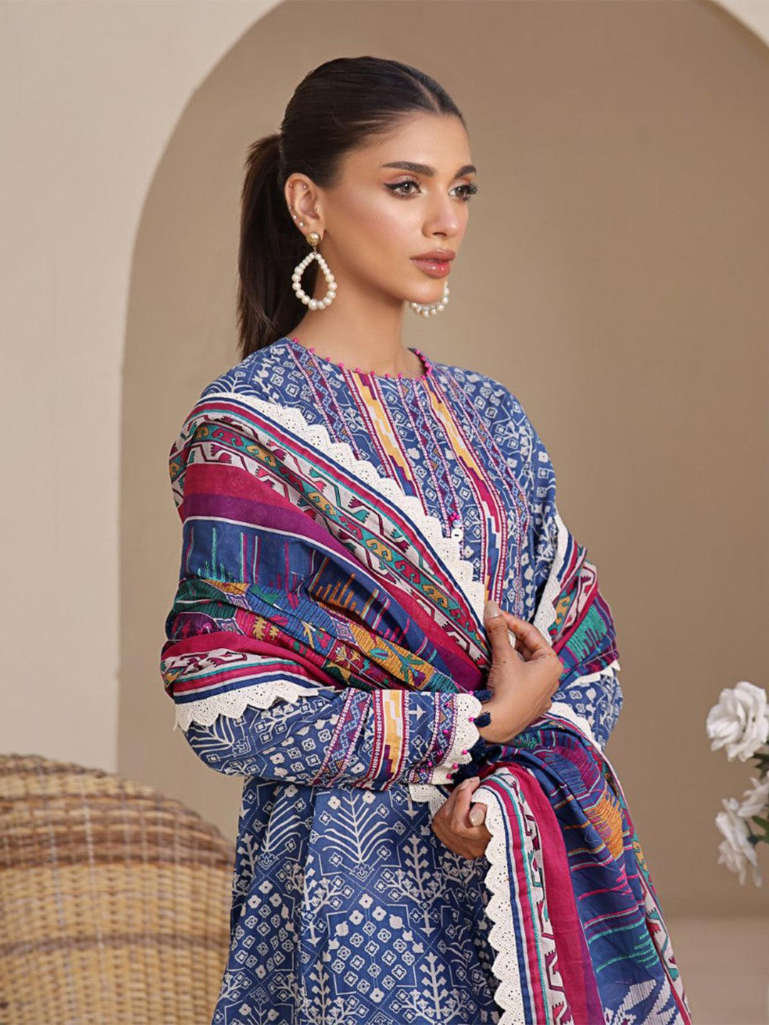 Oaks - 2 Piece Printed Unstitched Lawn Blue - OL2P-6207-A - Unstitch