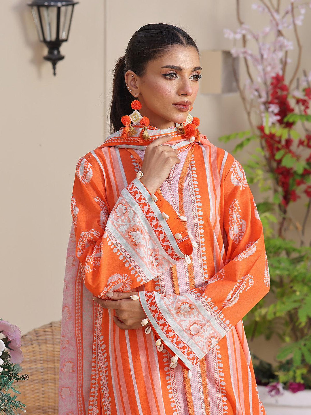 Oaks - 2 Piece Printed Unstitched Lawn Orange - OL2P-6213-B - Unstitch