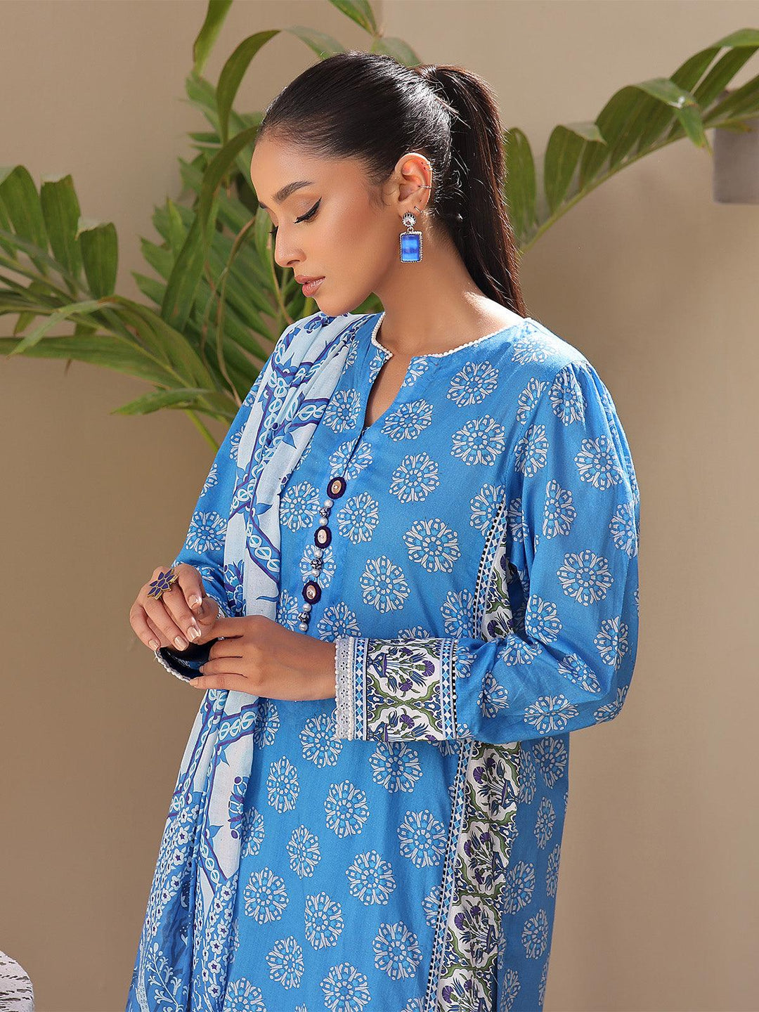 Oaks - 3 Piece Printed Unstitched Lawn Blue - OL3P-6194-B-1 - Unstitch