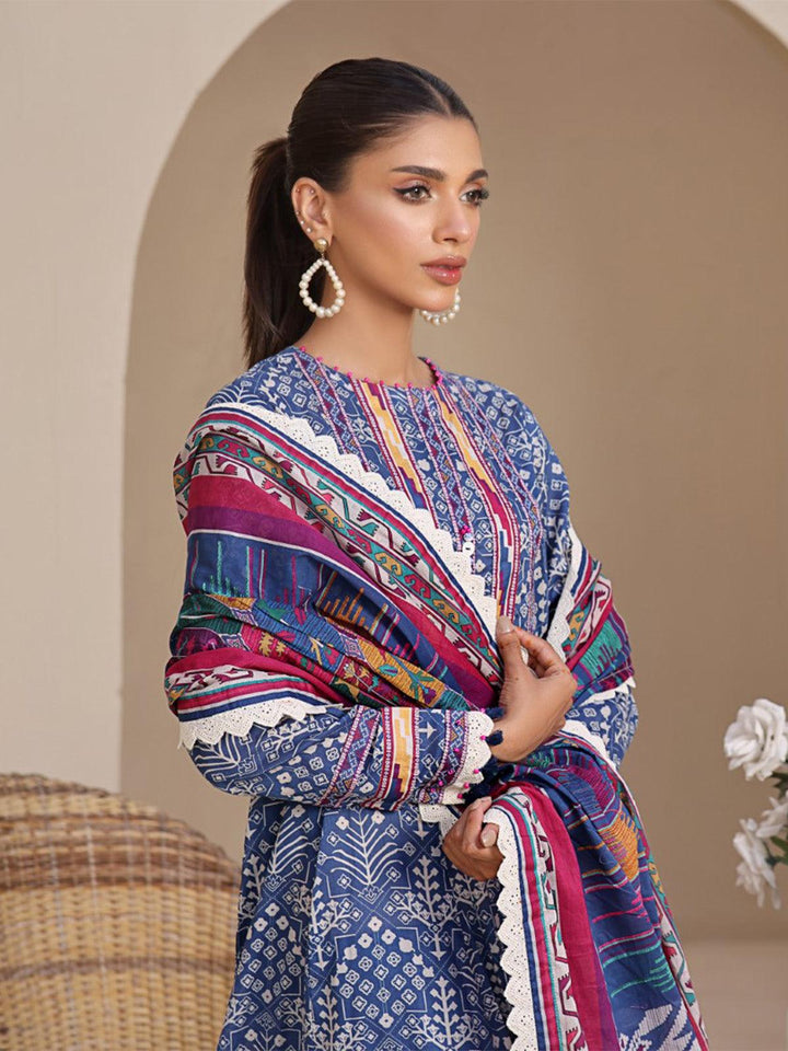 Oaks - 3 Piece Printed Unstitched Lawn Blue - OL3P-6207-A-1 - Unstitch