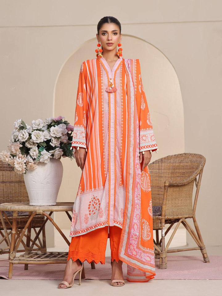 Oaks - 3 Piece Printed Unstitched Lawn Orange - OL3P-6213-B-1 - Unstitch