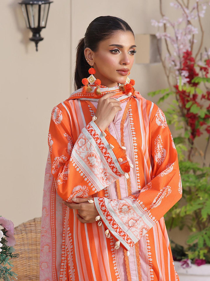 Oaks - 3 Piece Printed Unstitched Lawn Orange - OL3P-6213-B-1 - Unstitch