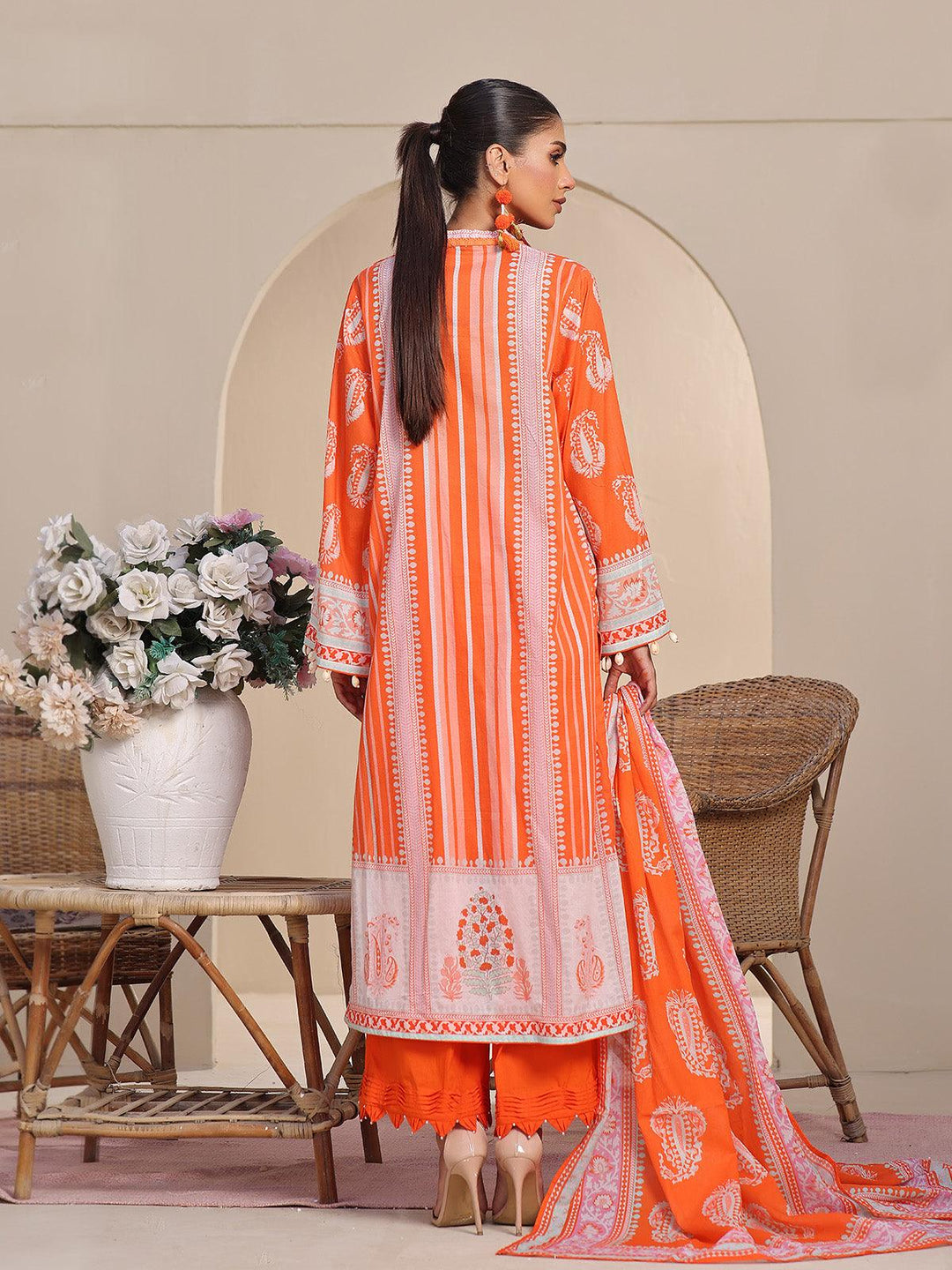 Oaks - 3 Piece Printed Unstitched Lawn Orange - OL3P-6213-B-1 - Unstitch