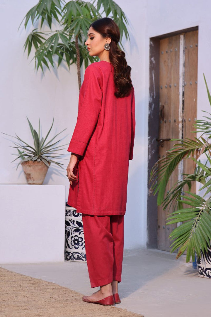 Oaks - 2 Piece Solid Pret Shirt Trouser Khaddar Red - OW2P-2408008