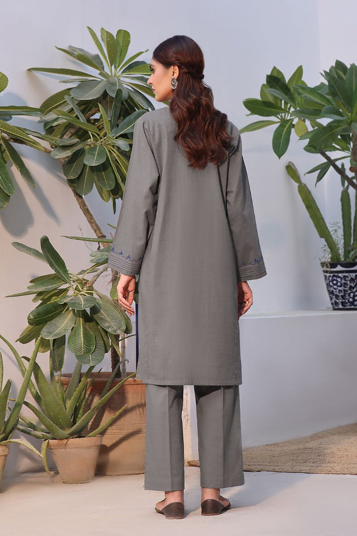 Oaks - 2 Piece Solid Embroidered Pret Shirt Trouser Khaddar Grey - OWE2P-2408005