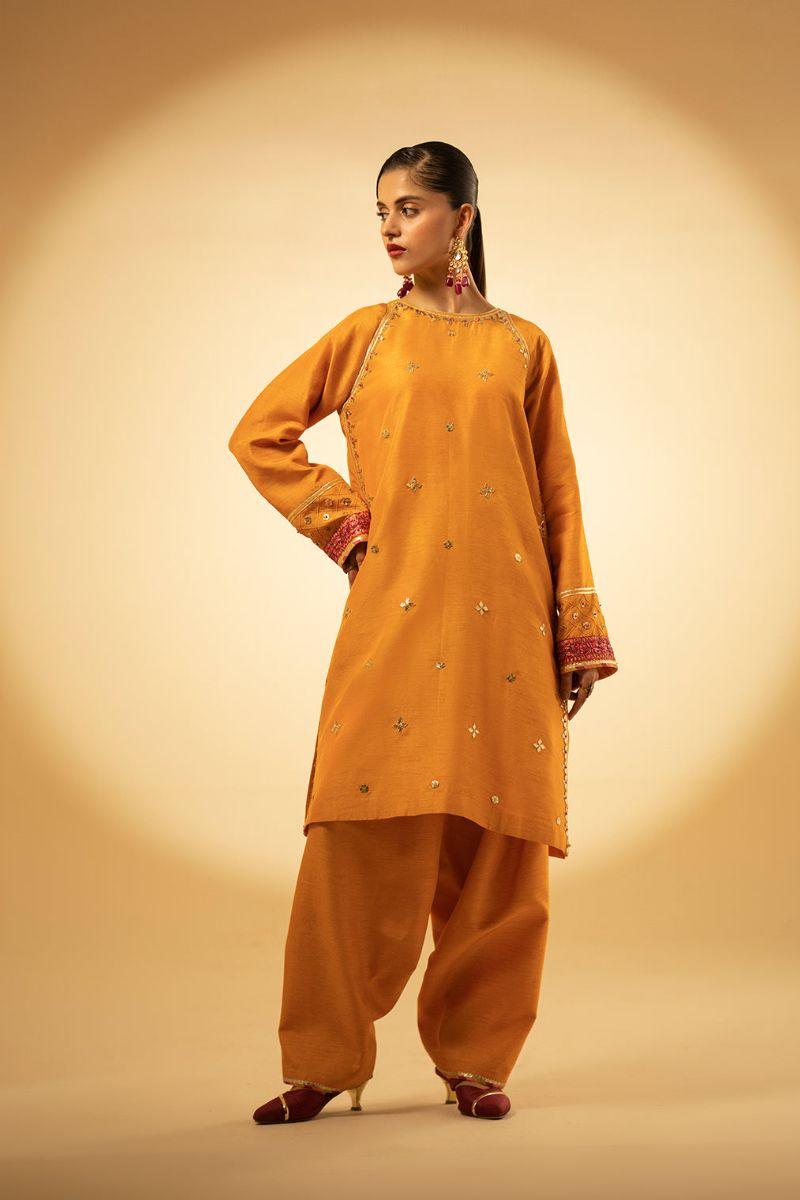 Fozia Khalid - Luxe Amber - Silk - Mustard - 3 Piece