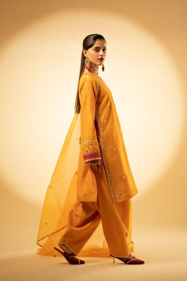 Fozia Khalid - Luxe Amber - Silk - Mustard - 3 Piece