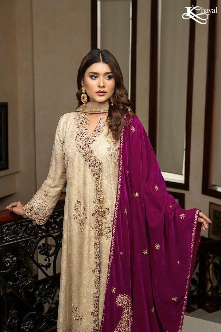 Khayal BY SHAISTA HASSAN - Gold maisuri angarkha with plum izaar - 3 Piece - Studio by TCS