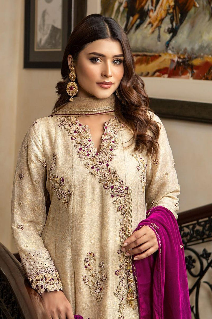 Khayal BY SHAISTA HASSAN - Gold maisuri angarkha with plum izaar - 3 Piece - Studio by TCS