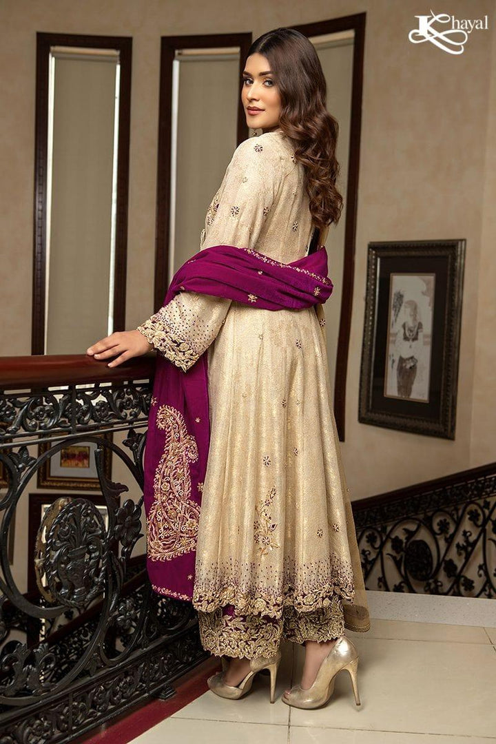 Khayal BY SHAISTA HASSAN - Gold maisuri angarkha with plum izaar - 3 Piece - Studio by TCS