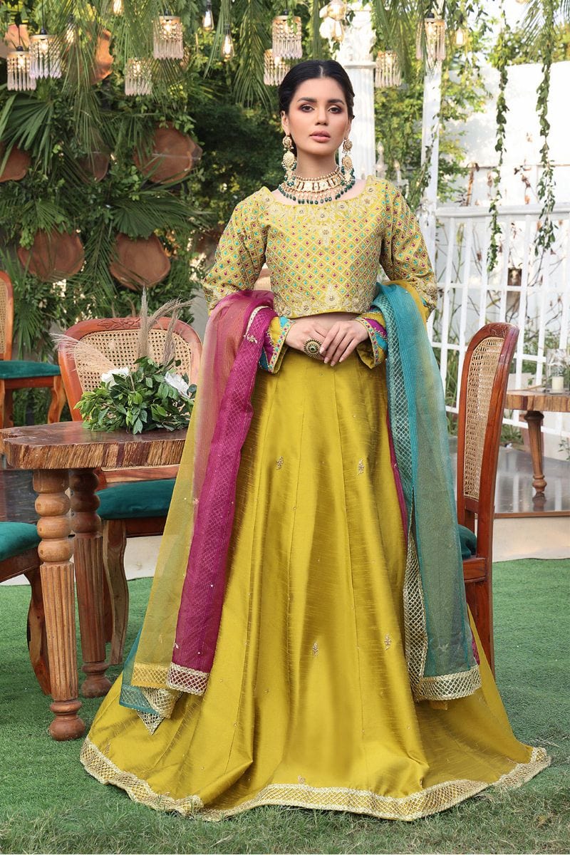 Sanas - Zari Handwork Embroidered Raw Silk Lehenga Choli - ZEENAT - L202224 - Mustard - Studio by TCS