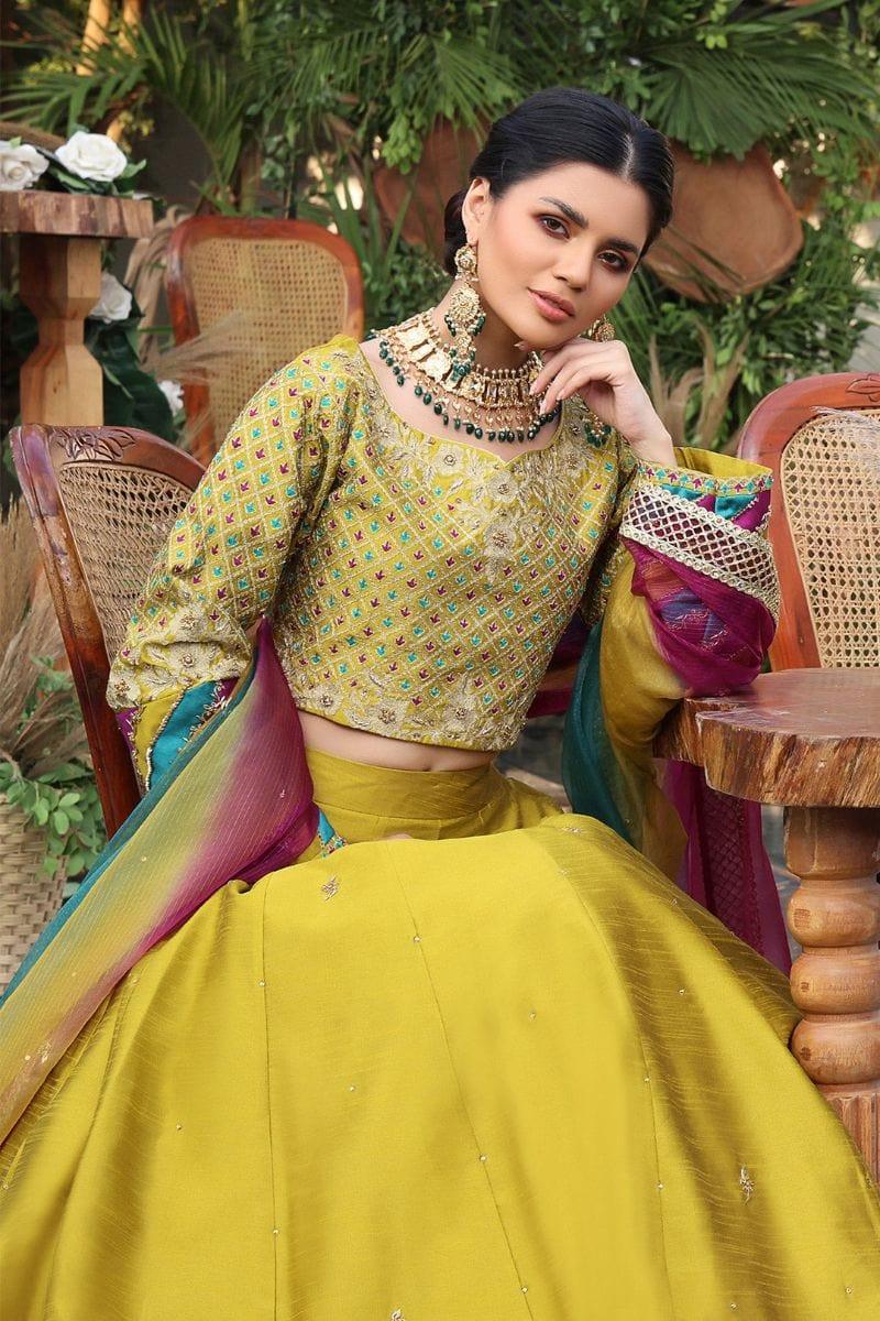 Sanas - Zari Handwork Embroidered Raw Silk Lehenga Choli - ZEENAT - L202224 - Mustard - Studio by TCS