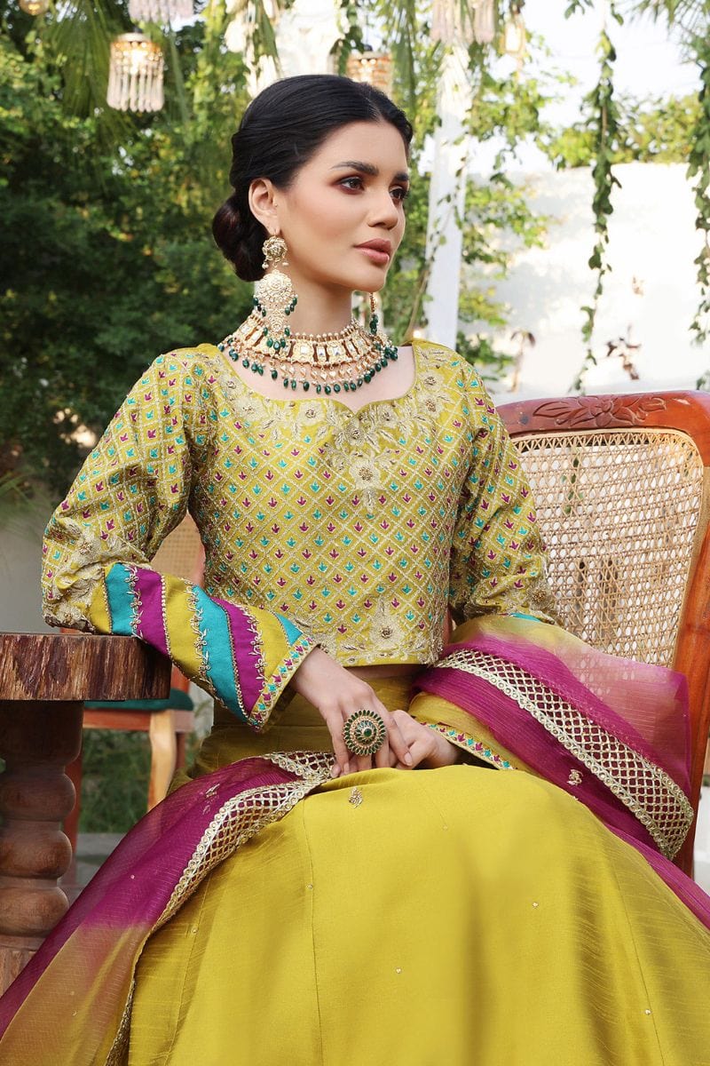 Sanas - Zari Handwork Embroidered Raw Silk Lehenga Choli - ZEENAT - L202224 - Mustard - Studio by TCS