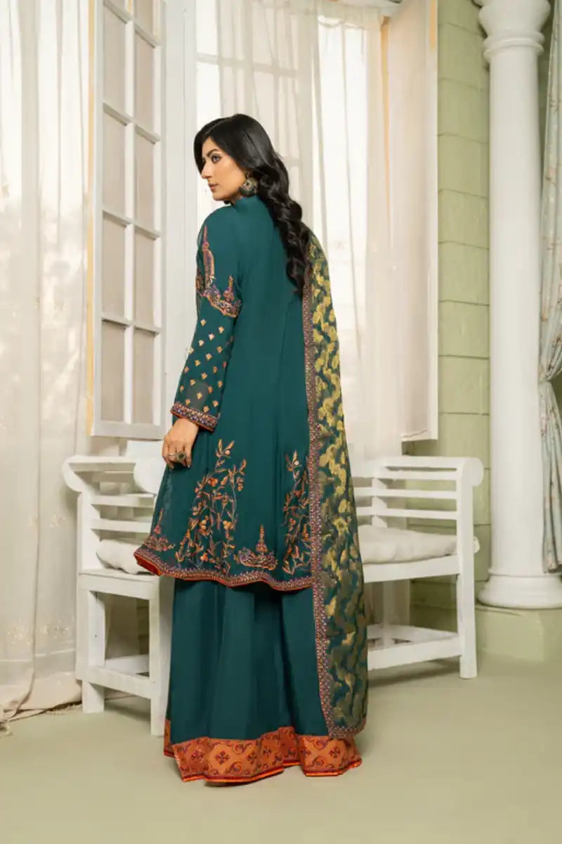 Sarajahan - Mahpara - Chiffon - Teal - 3 Piece