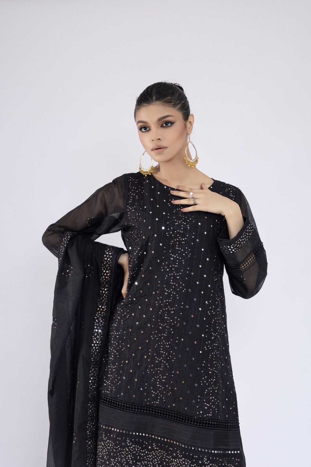 Sadia Aamir - Lailah - Black Organza Embroidered Shirt and Dupatta with Culottes - 3 Piece - Studio by TCS