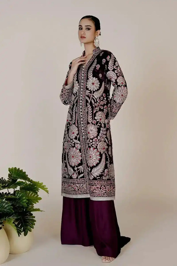 Rizwan Beyg - Azeen Velvet Coat Purple