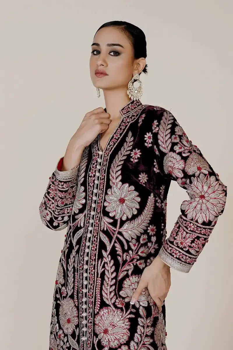 Rizwan Beyg - Azeen Velvet Coat Purple