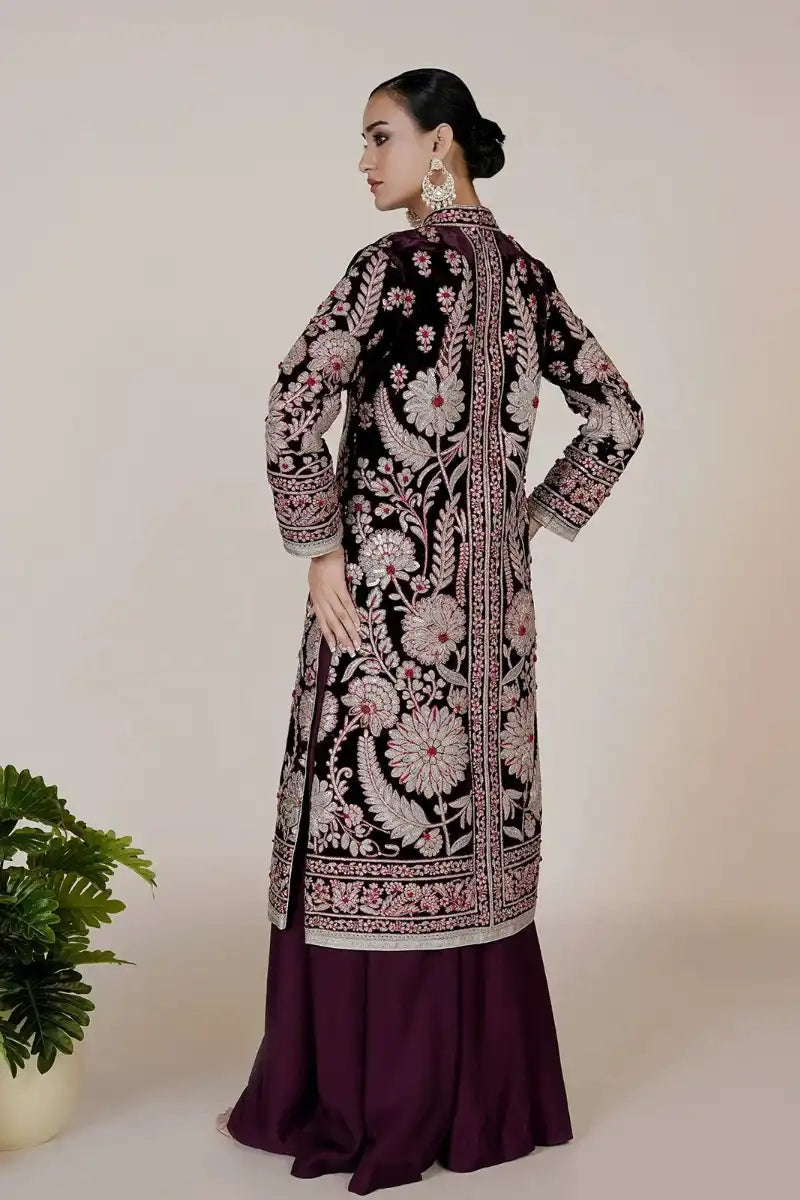 Rizwan Beyg - Azeen Velvet Coat Purple