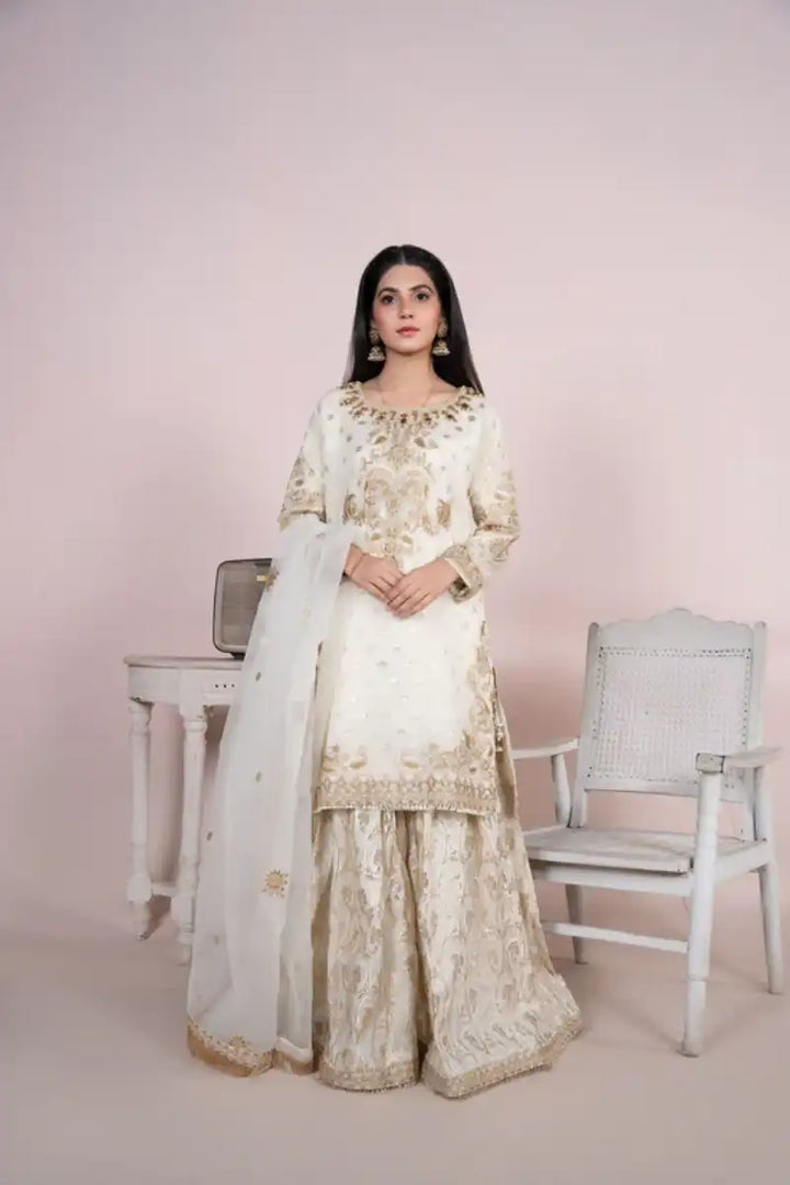 Sarajahan - White Crown - Organza - 3 Piece