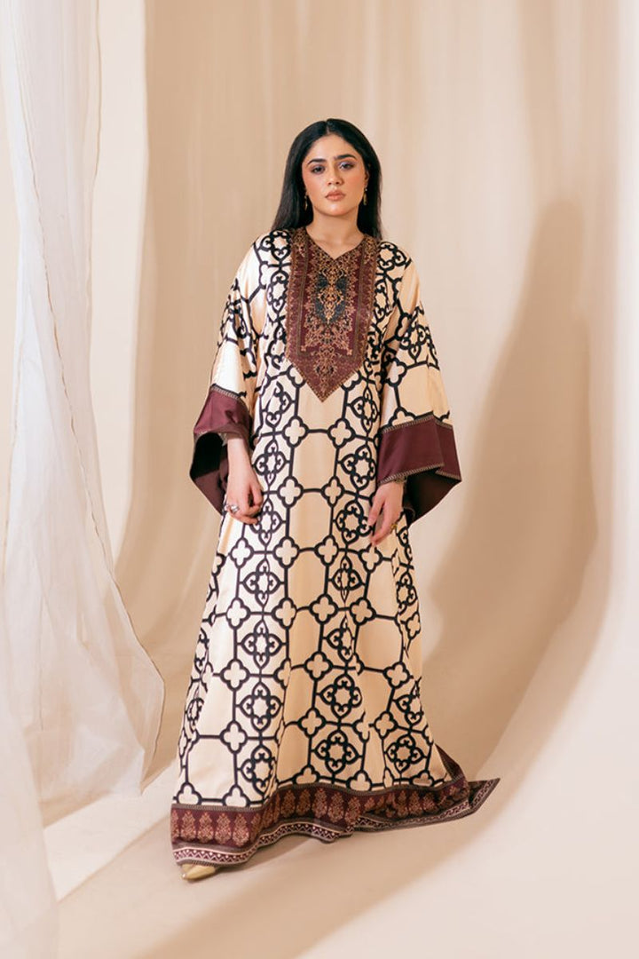 Fozia Khalid - Ember Essence - Kaftan - Rawsilk - Brown & Beige - 1 Piece