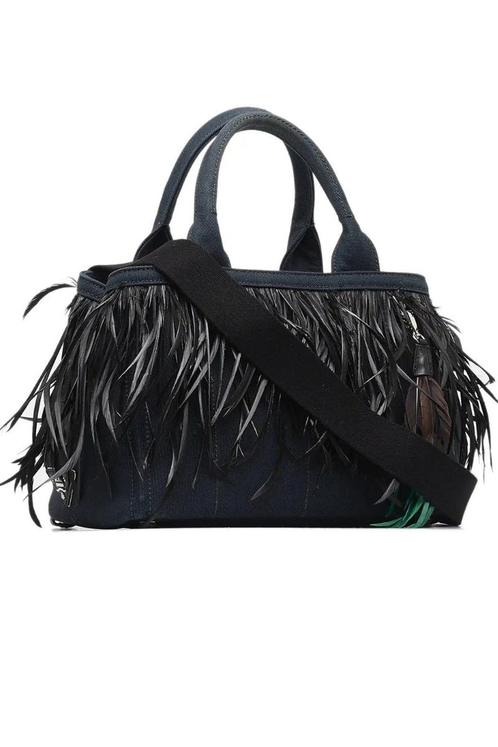 Haute Secret Shoppers - Mini Canapa Convertible Canvas and Feather Tote - Black