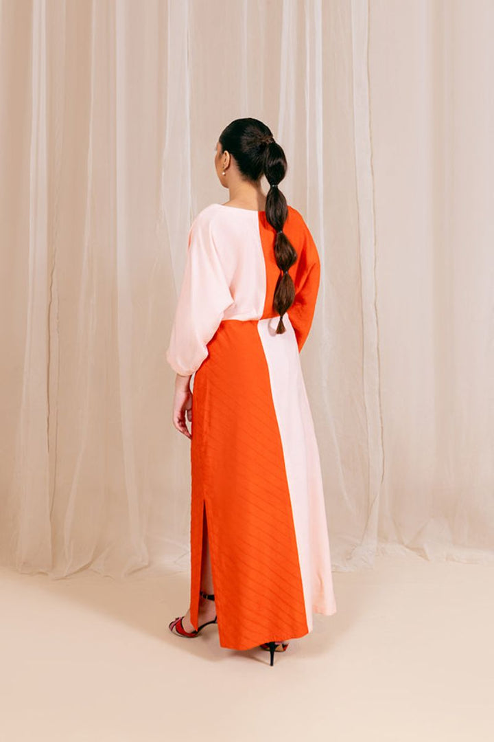 Fozia Khalid - Coral Bloom - Kaftan - Rawsilk - Coral & Pink - 1 Piece