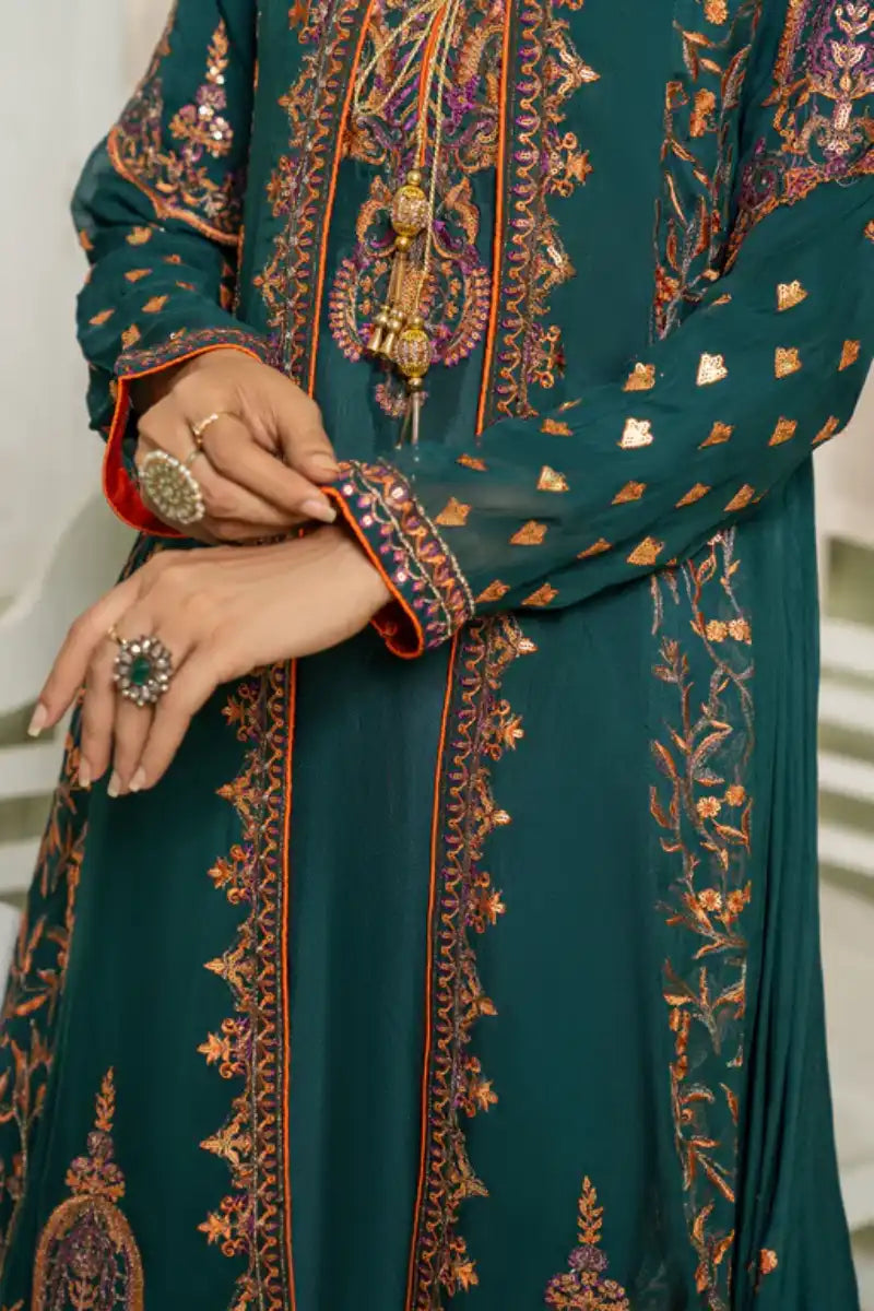 Sarajahan - Mahpara - Chiffon - Teal - 3 Piece