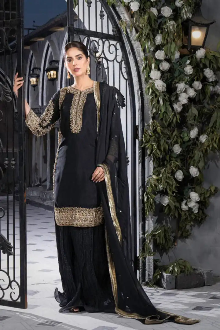 Sarajahan - Jan e Tamanna - Raw Silk - Black - 3 Piece