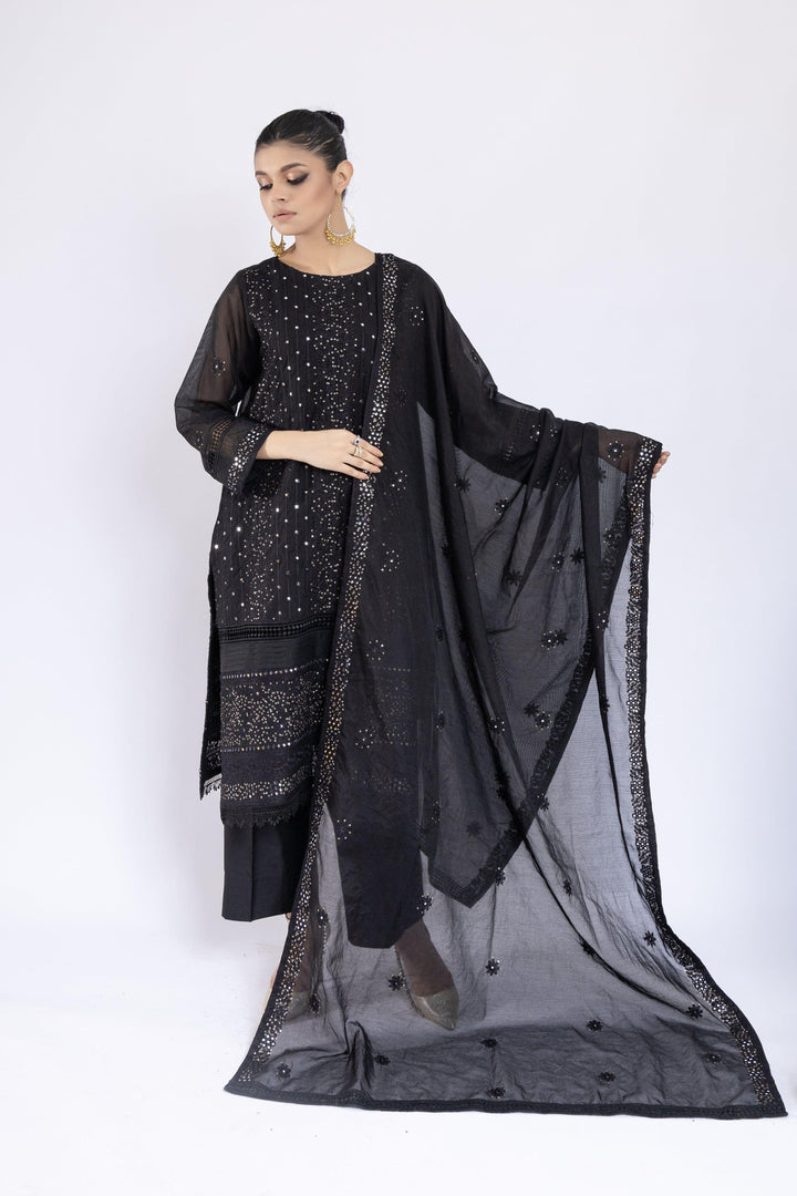 Sadia Aamir - Lailah - Black Organza Embroidered Shirt and Dupatta with Culottes - 3 Piece - Studio by TCS