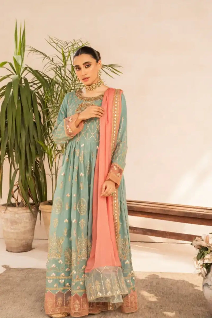 Sarajahan - Dua - Chiffon - Light Blue - 3 Piece