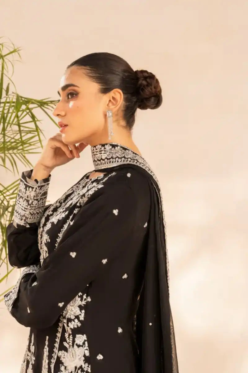 Sarajahan - Komal - Chiffon - Black - 3 Piece