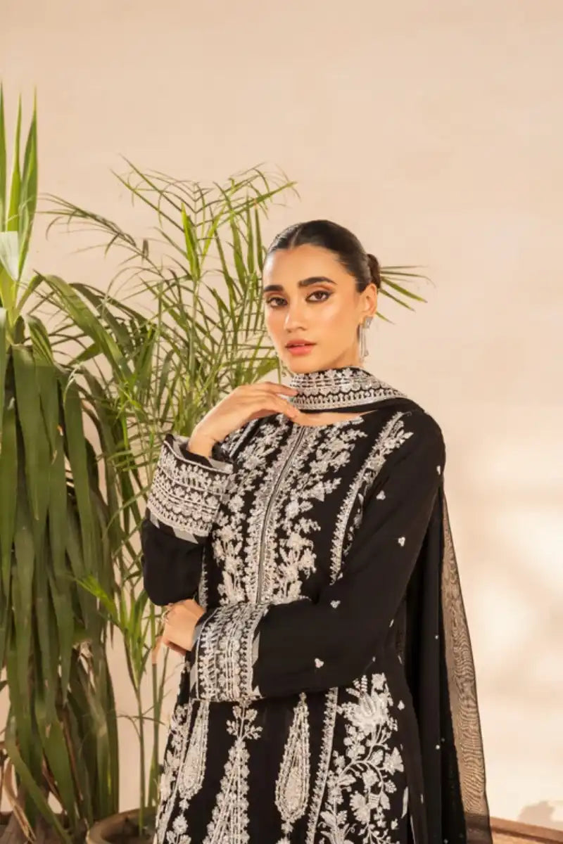 Sarajahan - Komal - Chiffon - Black - 3 Piece