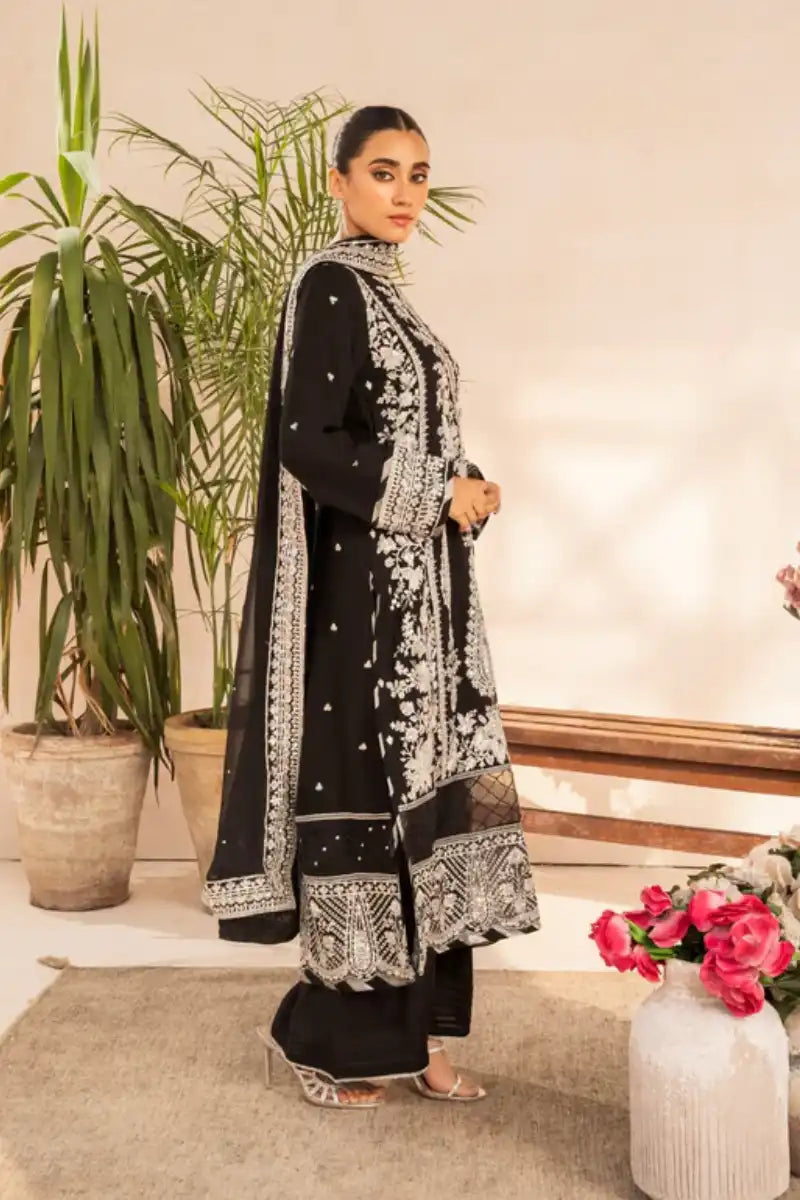 Sarajahan - Komal - Chiffon - Black - 3 Piece