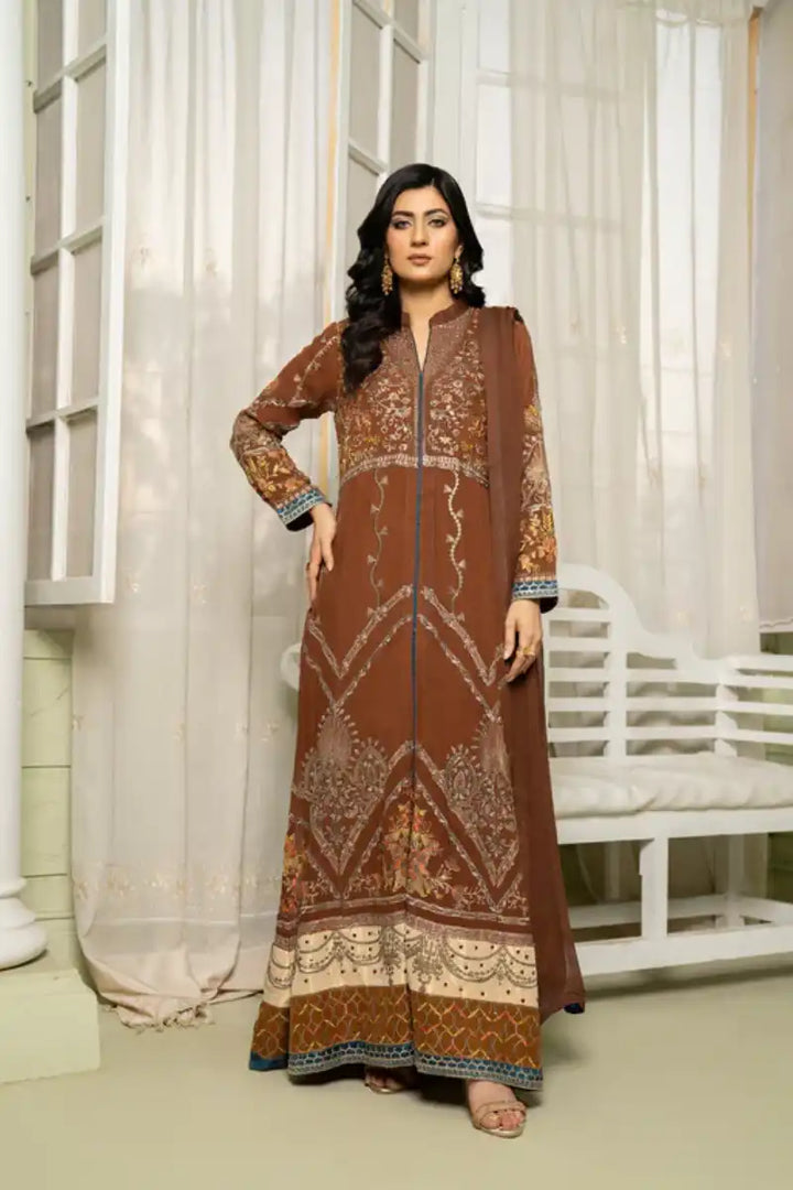 Sarajahan - Mahi - Chiffon - Brown - 3 Piece