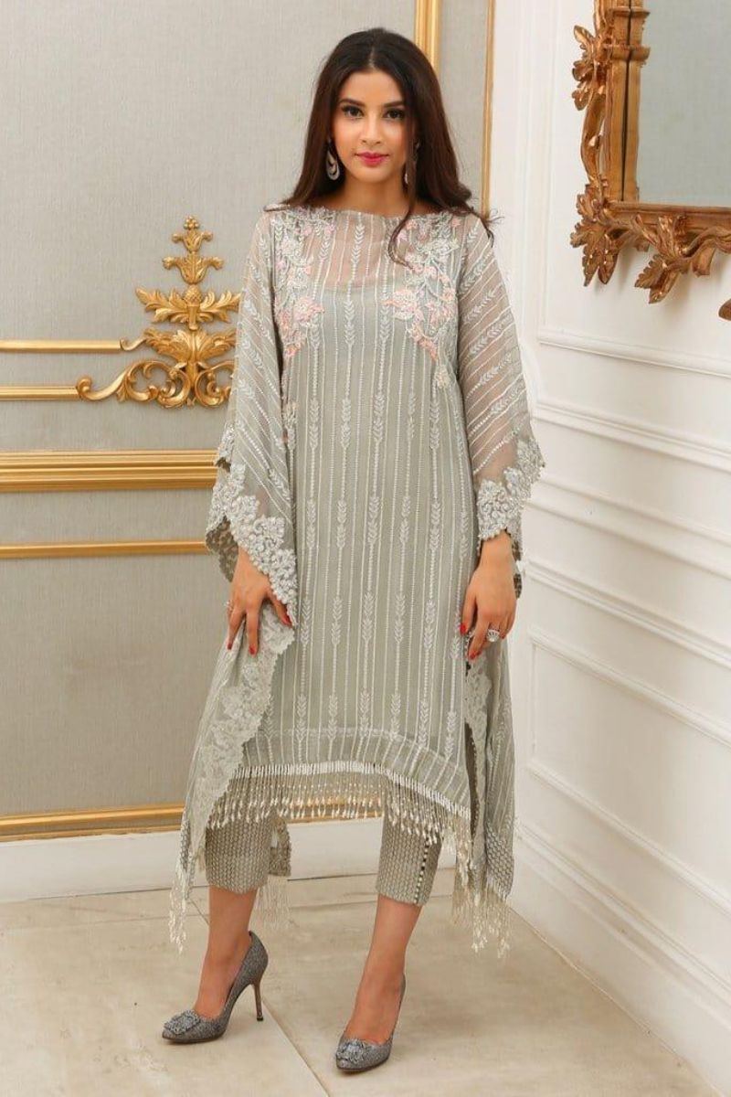 Maheen Trends - Grey Dahlia - 2 Piece - Chiffon & Organza