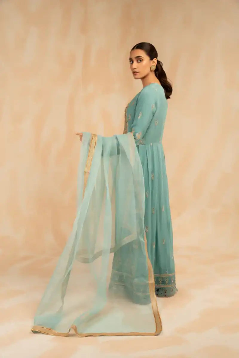 Sarajahan - BlueBell - Chiffon - Blue - 3 Piece