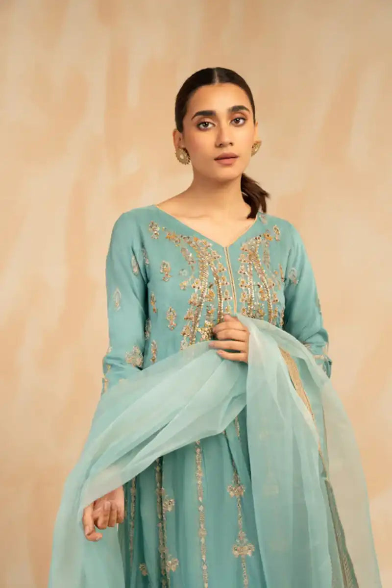 Sarajahan - BlueBell - Chiffon - Blue - 3 Piece