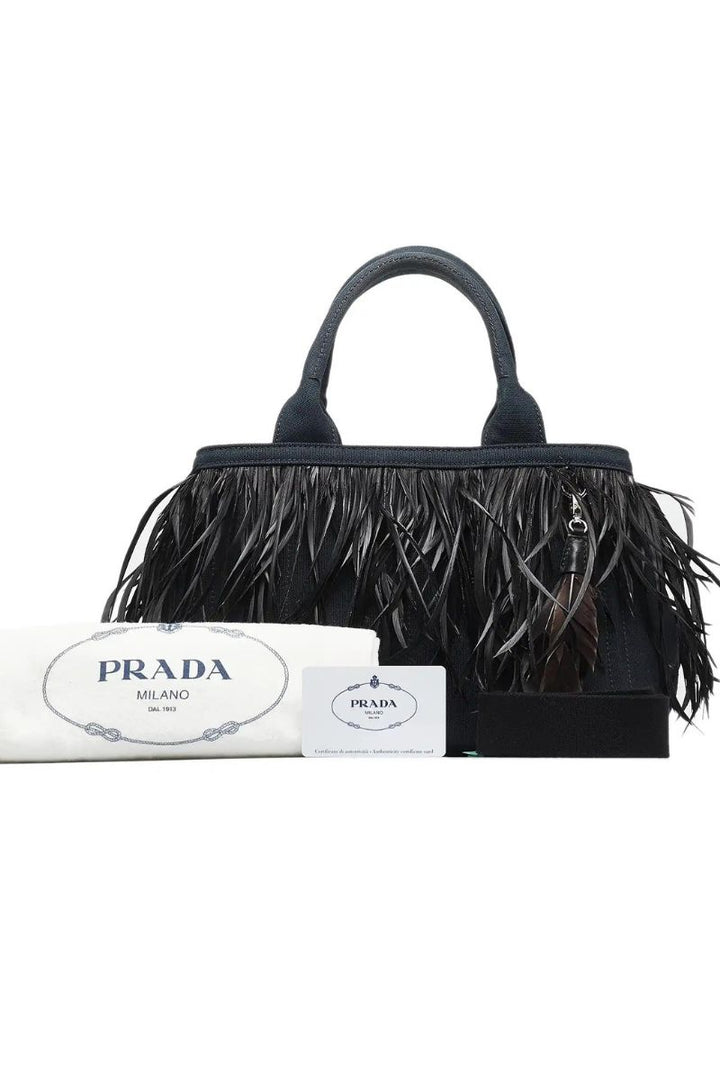 Haute Secret Shoppers - Mini Canapa Convertible Canvas and Feather Tote - Black