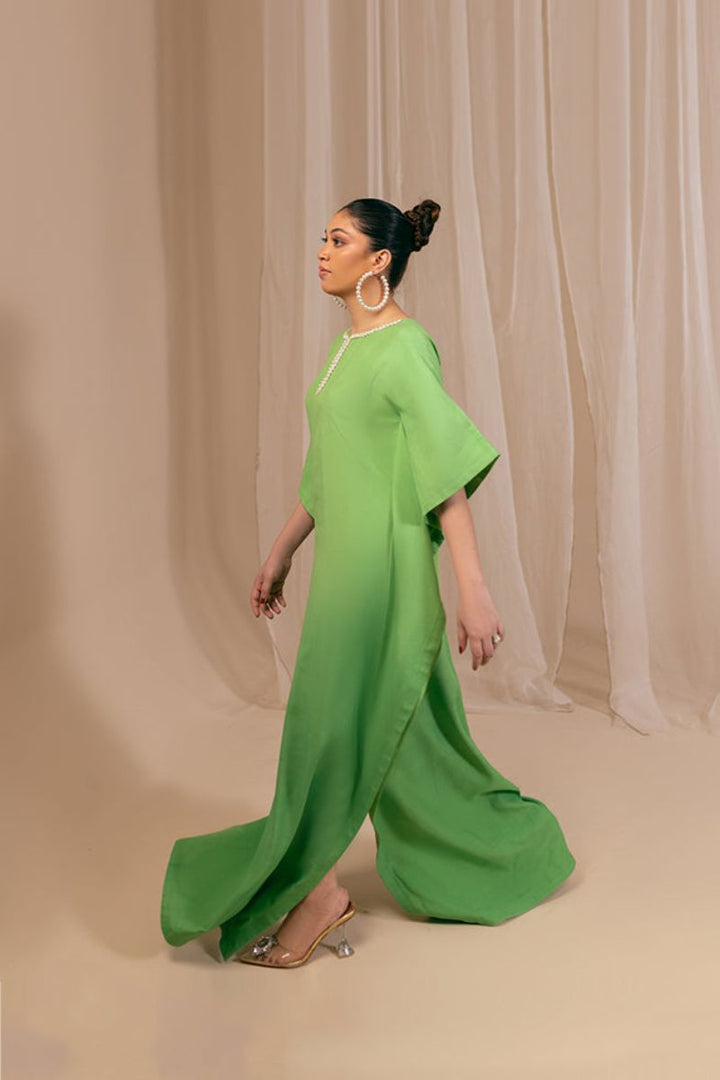 Fozia Khalid - Mint Dusk - Kaftan - Rawsilk - 1 Piece